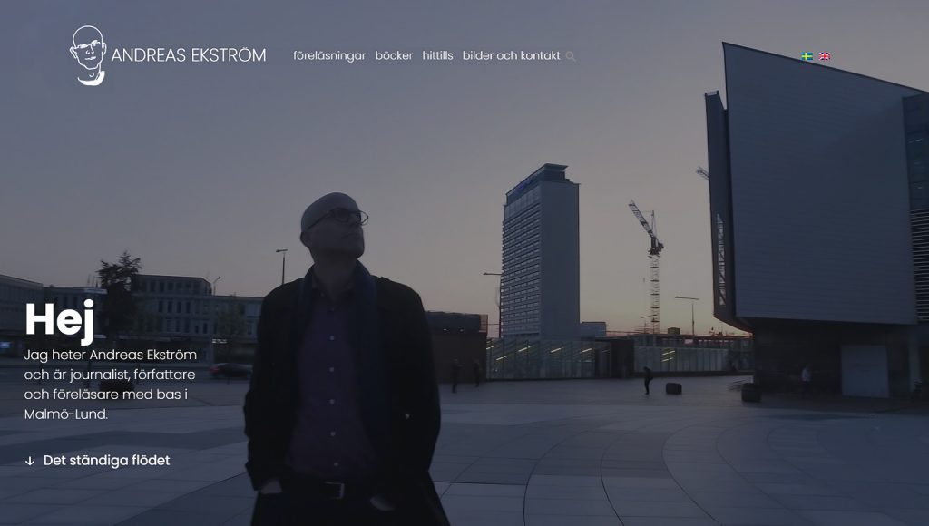 Skärmbild av webbplatsen för Andreas Ekström